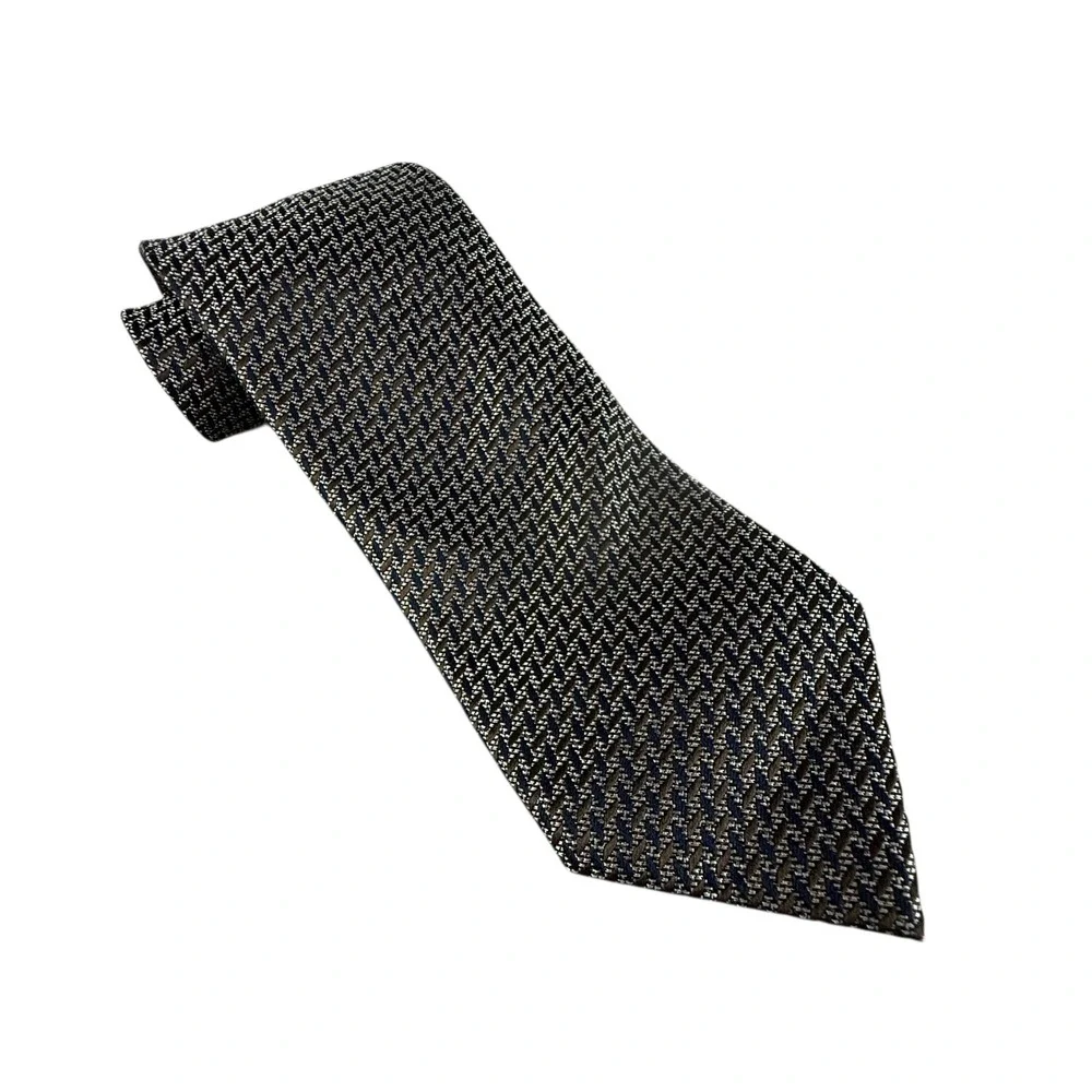 Ermenegildo Zegna Mens Silk Tie Navy Blue Brown Geometric Made in‎ Italy Luxury